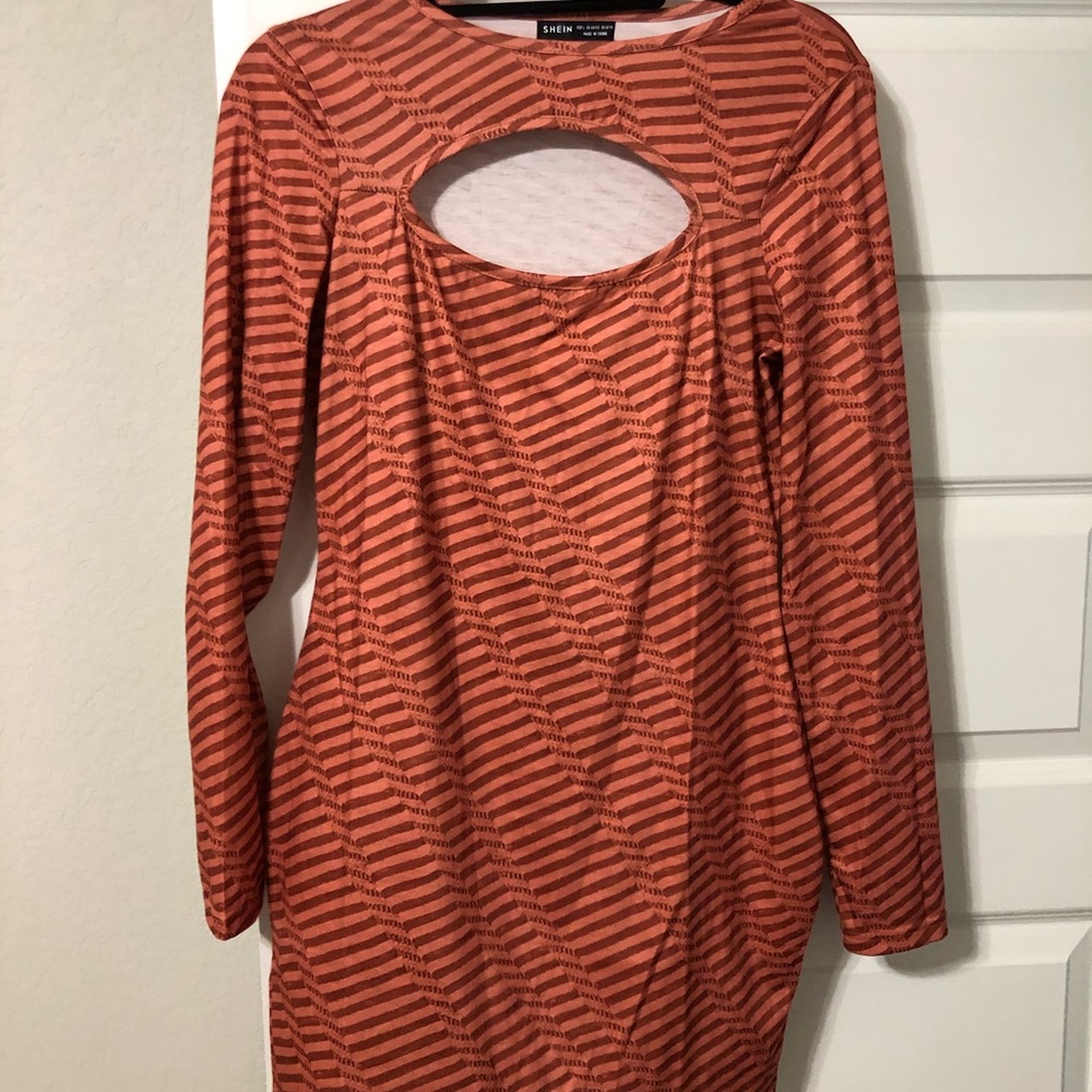 Striped print front cut out dress